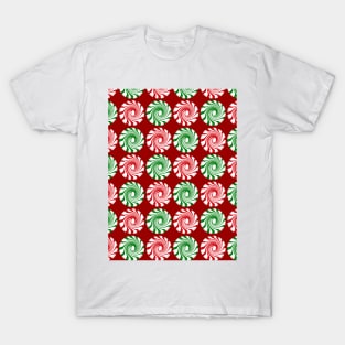 Peppermint swirl candy on red T-Shirt